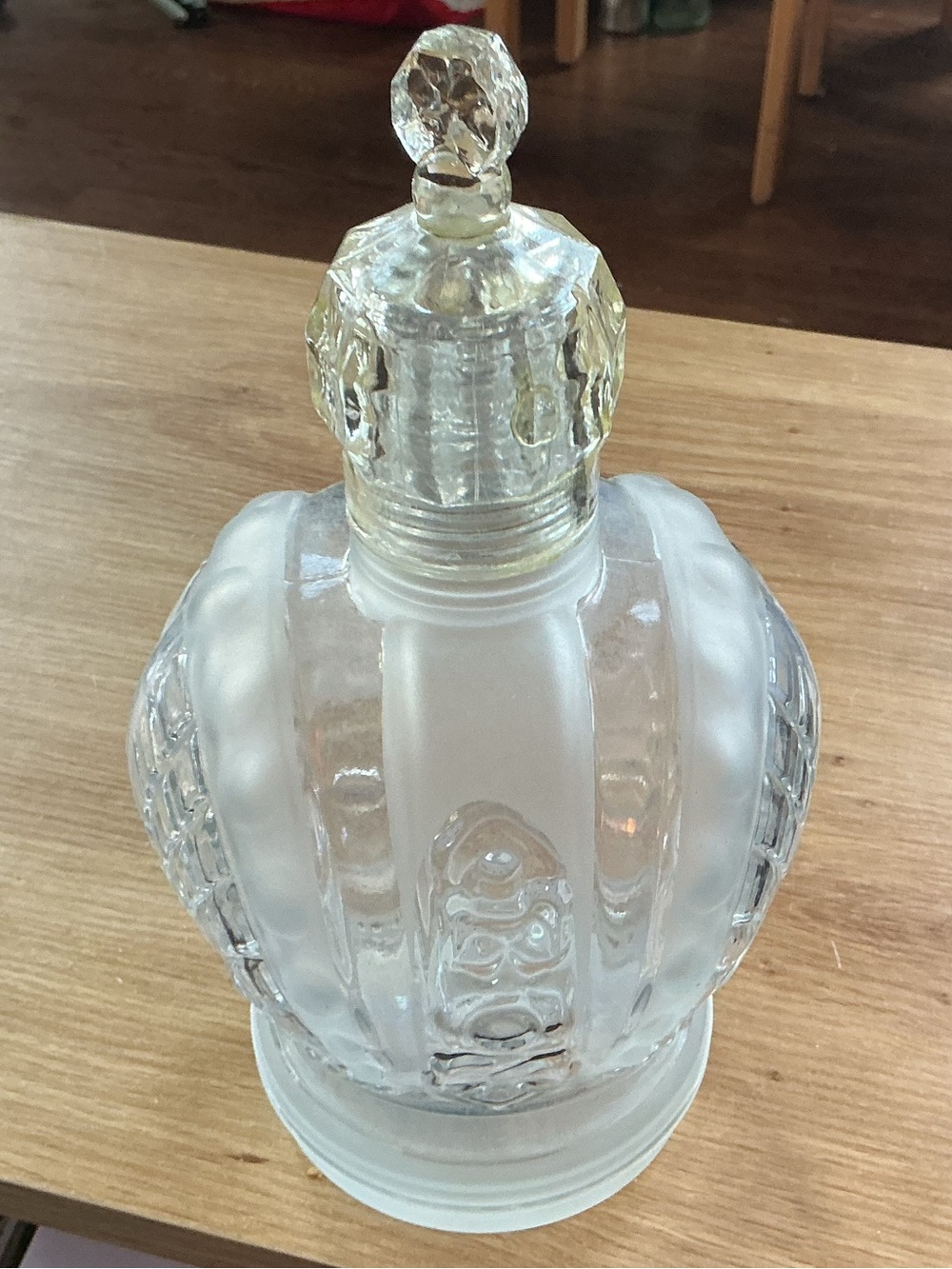 Vintage Russian-Style crown-shaped Glass Decanter with a matching top.
